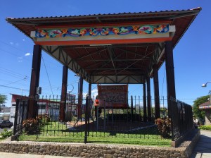 Ox cart behind bars in Sarchi